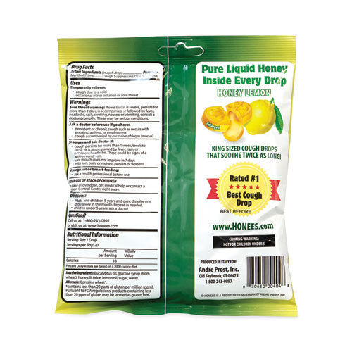 Cough Drops, Honey-lemon, 20 Per Bag, 6 Bags/box, Ships In 1-3 Business Days