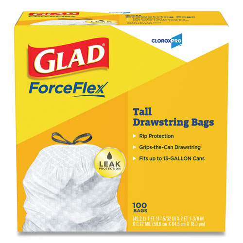 Tall Kitchen Drawstring Trash Bags, 13 Gal, 0.72 Mil, 23.75" X 24.88", White, 240/carton