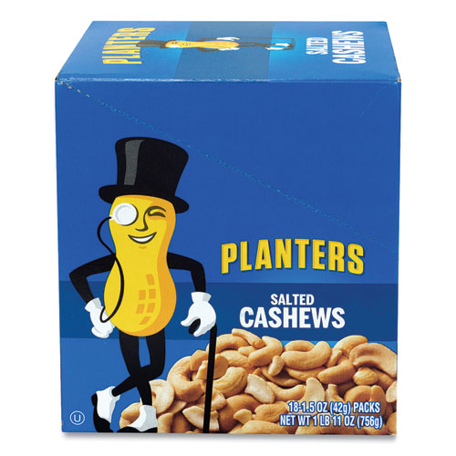 Salted Cashews, 1.5 Oz Packs, 18 Packs/box, Ships In 1-3 Business Days