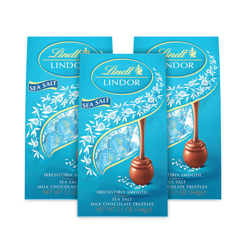 Lindor Truffles Milk Chocolate Sea Salt, 5.1 oz Bag, 3 Bags/Pack, Ships in 1-3 Business Days Lindor Truffles Milk Chocolate Sea Salt, 5.1 oz Bag, 3 Bags/Pack, Ships in 1-3 Business Days