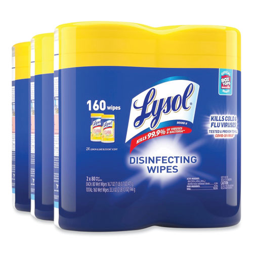 Disinfecting Wipes, 7 X 7.25, Lemon And Lime Blossom, 80 Wipes/canister, 2 Canisters/pack