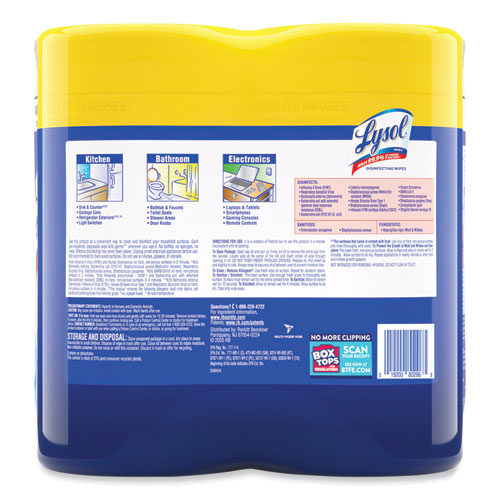 Disinfecting Wipes, 7 X 7.25, Lemon And Lime Blossom, 80 Wipes/canister, 2 Canisters/pack