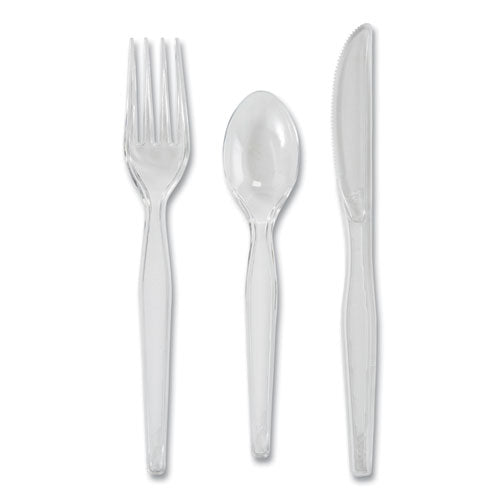 Heavyweight Polystyrene Cutlery, Clear, Knives/spoons/forks, 180/pack, 10 Packs/carton