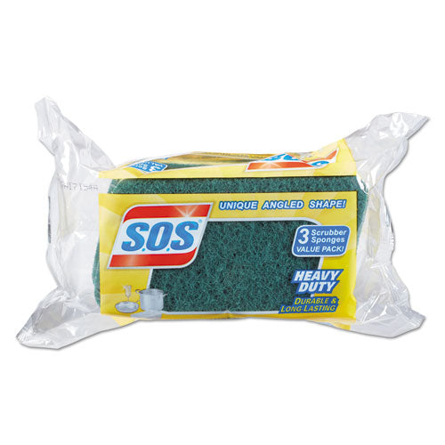 Heavy Duty Scrubber Sponge, 2.5 X 4.5, 0.9" Thick, Yellow/green, 3/pack, 8 Packs/carton