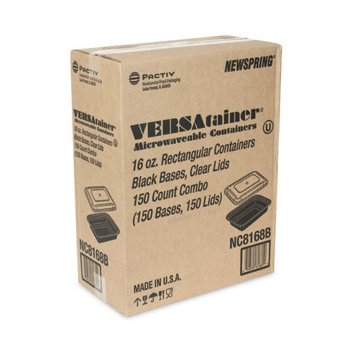 Newspring Versatainer Microwavable Containers, 16 Oz, 5 X 7.25 X 1.5, Black/clear, Plastic, 150/carton