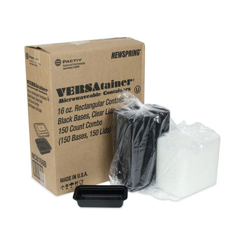 Newspring Versatainer Microwavable Containers, 16 Oz, 5 X 7.25 X 1.5, Black/clear, Plastic, 150/carton