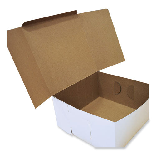 White One-piece Non-window Bakery Boxes, 12 X 12 X 6, White/kraft, Paper, 50/bundle