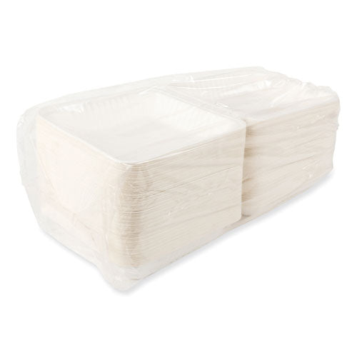 Bagasse Pfas-free Food Containers, 1-compartment, 9 X 1.93 X 9, White, Bamboo/sugarcane, 100/carton