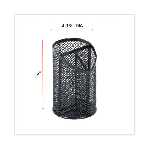 Metal Mesh 3-compartment Pencil Cup, 4.13" Diameter X 6"h, Black