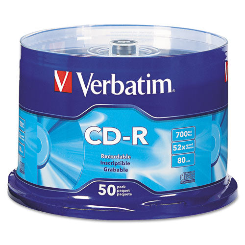 Cd-r Recordable Disc, 700 Mb/80min, 52x, Spindle, Silver, 50/pack