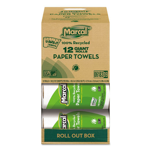 100% Premium Recycled Kitchen Roll Towels, 2-ply, 11 X 9, White, 60 Sheets, 15 Rolls/carton
