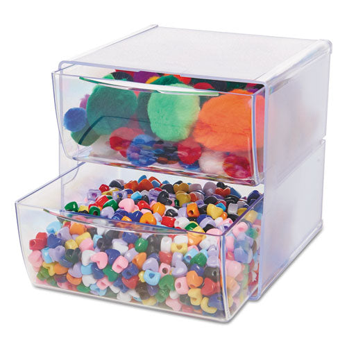 Stackable Cube Organizer, 2 Compartments, 2 Drawers, Plastic, 6 X 7.2 X 6, Clear