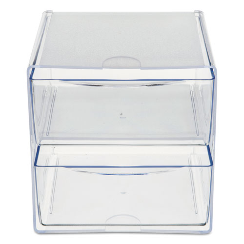 Stackable Cube Organizer, 2 Compartments, 2 Drawers, Plastic, 6 X 7.2 X 6, Clear