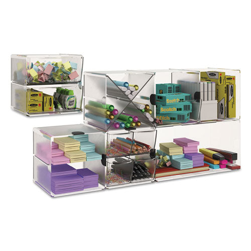 Stackable Cube Organizer, 2 Compartments, 2 Drawers, Plastic, 6 X 7.2 X 6, Clear