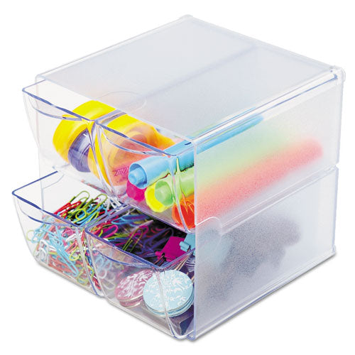 Stackable Cube Organizer, 2 Compartments, 2 Drawers, Plastic, 6 X 7.2 X 6, Clear