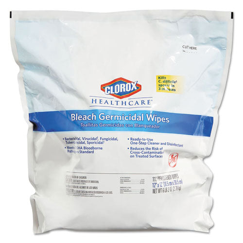 Bleach Germicidal Wipes, 1-ply, 12 X 12, Unscented, White, 110/canister, 2 Canisters/carton