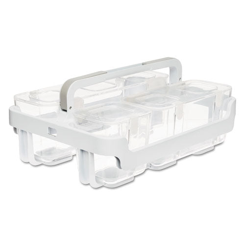 Stackable Caddy Organizer With S, M And L Containers, Plastic, 10.5 X 14 X 6.5, White Caddy/clear Containers