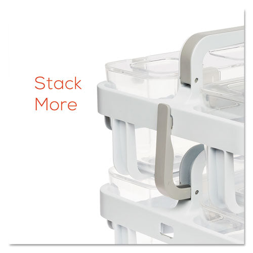 Stackable Caddy Organizer With S, M And L Containers, Plastic, 10.5 X 14 X 6.5, White Caddy/clear Containers