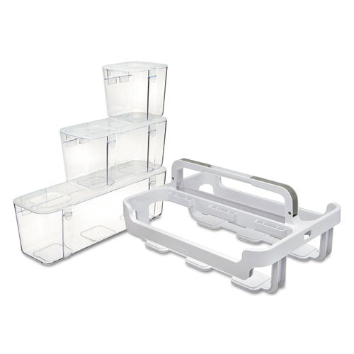 Stackable Caddy Organizer With S, M And L Containers, Plastic, 10.5 X 14 X 6.5, White Caddy/clear Containers