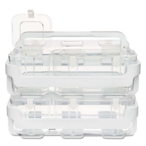 Stackable Caddy Organizer With S, M And L Containers, Plastic, 10.5 X 14 X 6.5, White Caddy/clear Containers