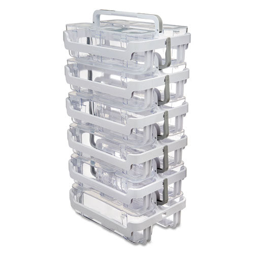 Stackable Caddy Organizer With S, M And L Containers, Plastic, 10.5 X 14 X 6.5, White Caddy/clear Containers