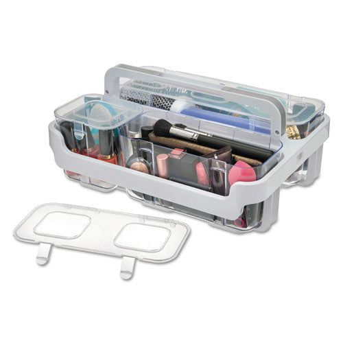 Stackable Caddy Organizer With S, M And L Containers, Plastic, 10.5 X 14 X 6.5, White Caddy/clear Containers