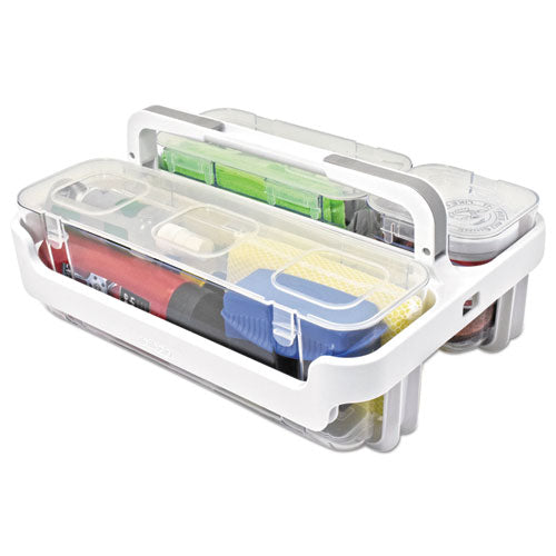 Stackable Caddy Organizer With S, M And L Containers, Plastic, 10.5 X 14 X 6.5, White Caddy/clear Containers