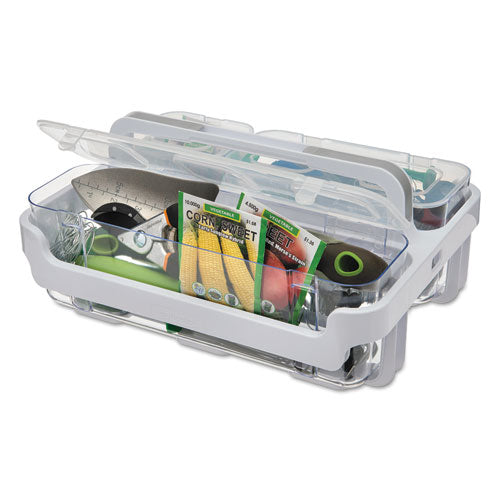 Stackable Caddy Organizer With S, M And L Containers, Plastic, 10.5 X 14 X 6.5, White Caddy/clear Containers