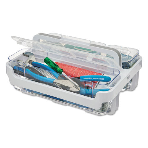 Stackable Caddy Organizer With S, M And L Containers, Plastic, 10.5 X 14 X 6.5, White Caddy/clear Containers