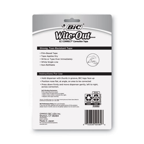 Wite-out Ez Correct Correction Tape, Non-refillable, Blue/yellow Applicators, 0.17" X 400", 4/pack