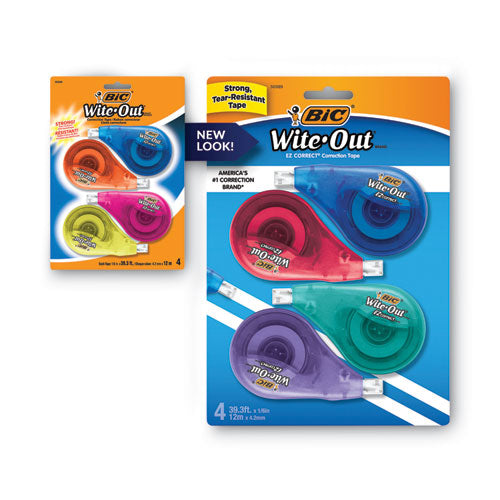 Wite-out Ez Correct Correction Tape, Non-refillable, Blue/yellow Applicators, 0.17" X 400", 4/pack