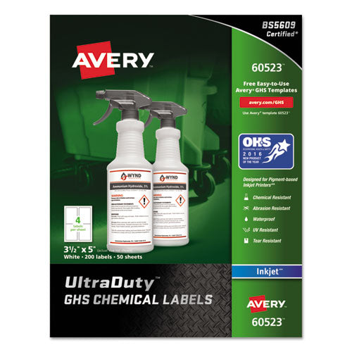 Ultraduty Ghs Chemical Waterproof And Uv Resistant Labels, 2 X 2, White, 12/sheet, 50 Sheets/box