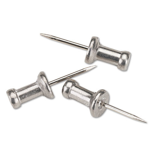 Aluminum Head Push Pins, Aluminum, Silver, 0.38", 100/box