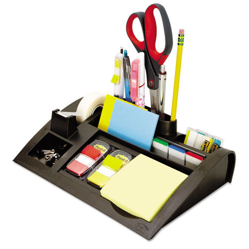 Notes Dispenser With Weighted Base, 9 Compartments, Plastic, 10.25 X 6.75 X 2.75, Black