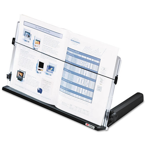 In-line Adjustable Desktop Copyholder,150 Sheet Capacity, Plastic, Black/clear