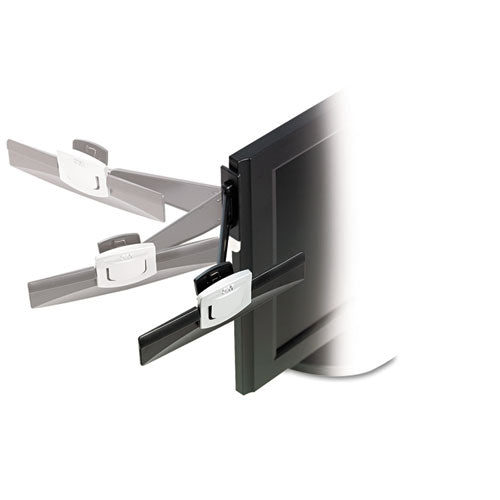 Swing Arm Copyholder, Adhesive Monitor Mount, 30 Sheet Capacity, Plastic, Black/silver Clip