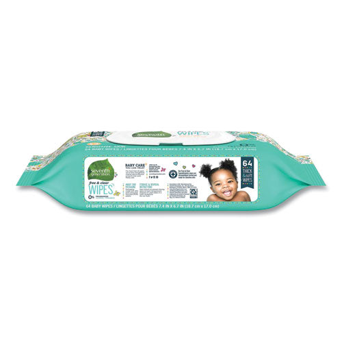 Free And Clear Baby Wipes, 7 X 7, Unscented, White, 64/flip-top Pack