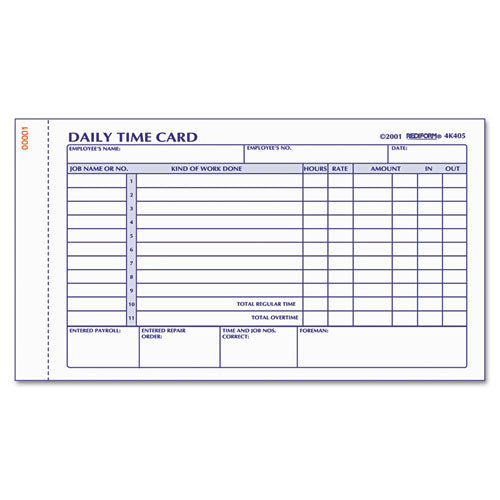 Daily Employee Time Cards, Two Sides, 4.25 X 7, 100/pad