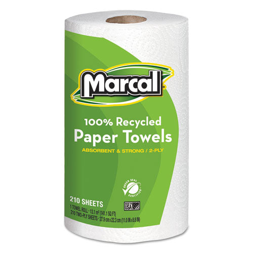 100% Premium Recycled Kitchen Roll Towels, 2-ply, 11 X 5.5, White, 140/roll, 6 Rolls/pack
