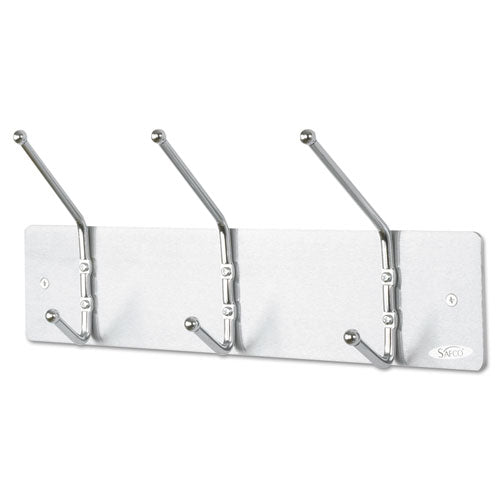 Metal Wall Rack, Three Ball-tipped Double-hooks, Metal, 18w X 3.75d X 7h, Satin