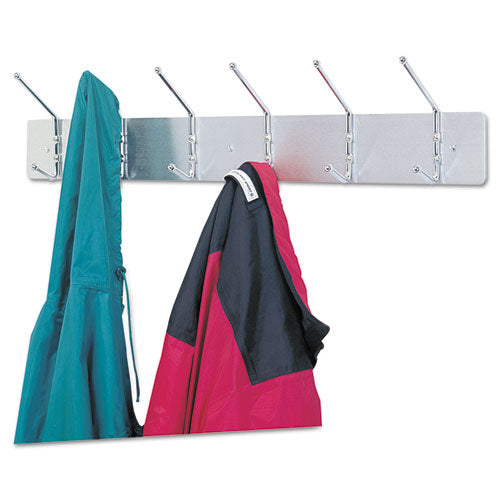 Metal Wall Rack, Three Ball-tipped Double-hooks, Metal, 18w X 3.75d X 7h, Satin