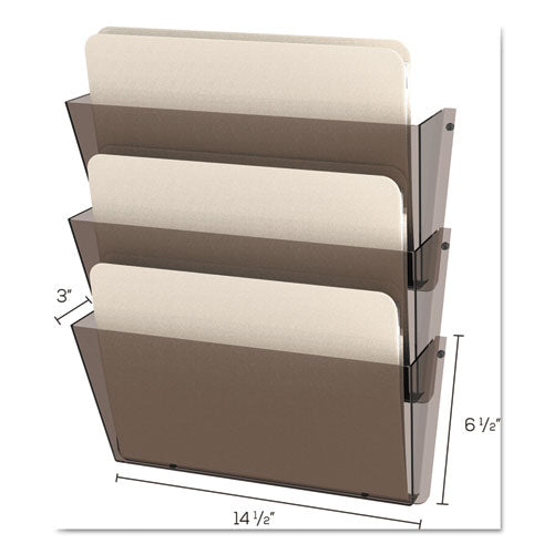 Unbreakable Docupocket Wall File, 3 Sections, Letter Size, 14.5" X 3" X 6.5", Smoke, 3/pack