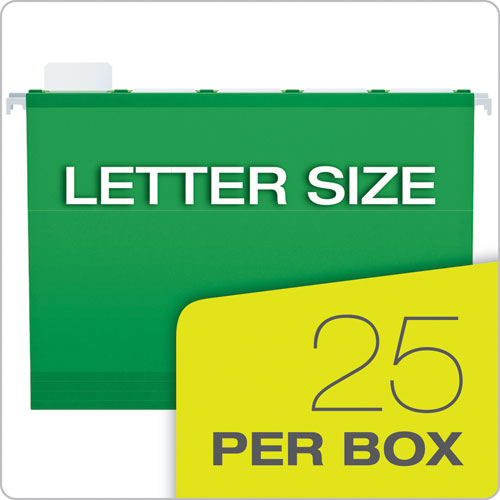 Ready-tab Colored Reinforced Hanging Folders, Letter Size, 1/5-cut Tabs, Bright Green, 25/box