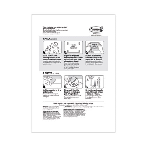 Poster Strips, Removable, Holds Up To 1 Lb Per Pair, 0.63 X 1.75, White, 12/pack