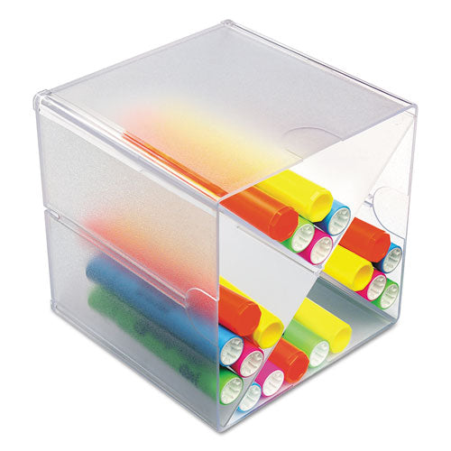 Stackable Cube Organizer, X Divider, 4 Compartments, Plastic, 6 X 7.2 X 6, Clear