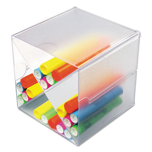 Stackable Cube Organizer, X Divider, 4 Compartments, Plastic, 6 X 7.2 X 6, Clear