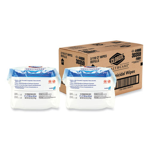 Bleach Germicidal Wipes, 1-ply, 12 X 12, Unscented, White, 110/refill, 2 Refills/carton