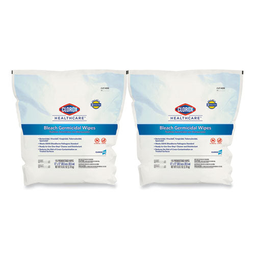 Bleach Germicidal Wipes, 1-ply, 12 X 12, Unscented, White, 110/refill, 2 Refills/carton