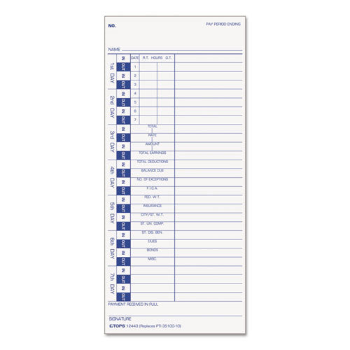 Time Clock Cards, Replacement For 10-100382/1950-9631, Two Sides, 3.5 X 10.5, 500/box