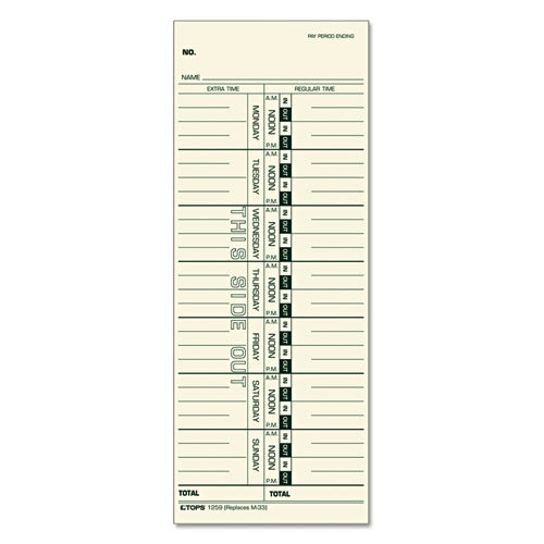 Time Clock Cards, Replacement For 10-100382/1950-9631, Two Sides, 3.5 X 10.5, 500/box